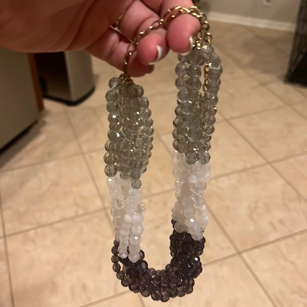 Necklace with purple/white/grey beads